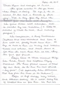 Handwritten personal letter about a dog named Bogie